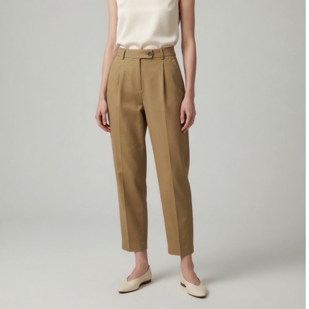 COS Womens Cotton Linen Pleated Tapered High Rise Trousers Pants Size 4 Barrel
